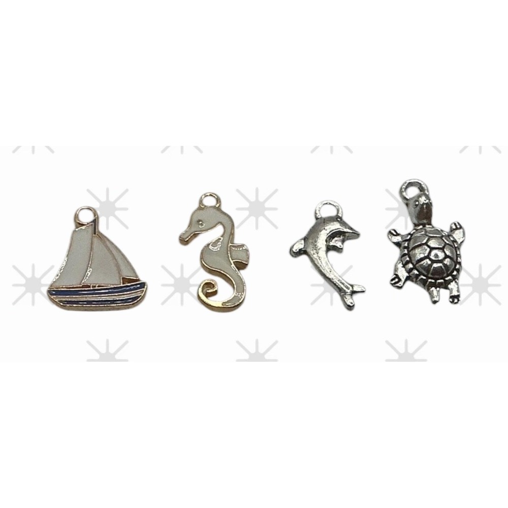 Kids DIY Jewelry Making Kit – 4 Nautical Charms Sailboat Seahorse Dolphin Turtle